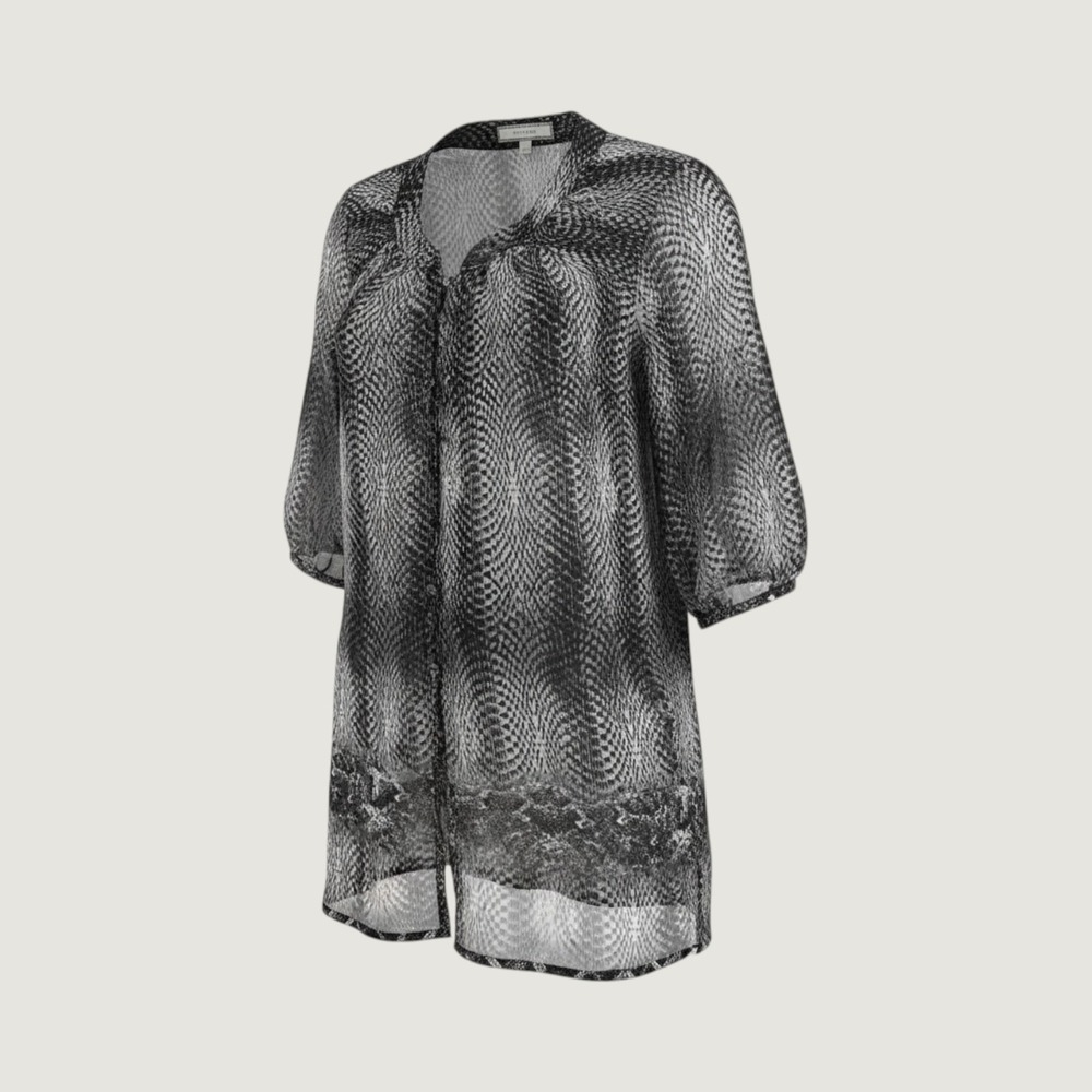 Laura Max Sheer Black Snake Print Women's 3/4 Sleeve Blouse Sz L USA Made